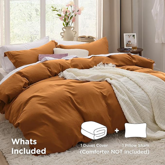 Bedsure Honey Ginger Duvet Cover Twin/Twin XL Size - 2 Pieces Prewashed Cotton-Like Extra Soft Bedding Set, Includes 1 Twin Duvet Cover 68x90 Inches with Zipper Closure & 1 Pillow Sham, No Comforter