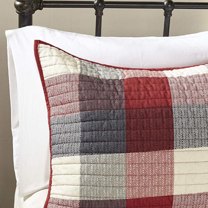 Madison Park Reversible Quilt Cabin Lifestyle Plaid Design - All Season, Breathable Coverlet Bedspread Bedding Set, Matching Shams, Ridge Red King/Cal King(104"x92") 6 Piece
