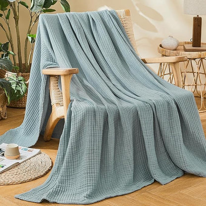 EMME Cotton Muslin Throw Blanket Couch Breathable Gauze Blanket Soft Lightweight Adults (Heather Teal, 50"x60")
