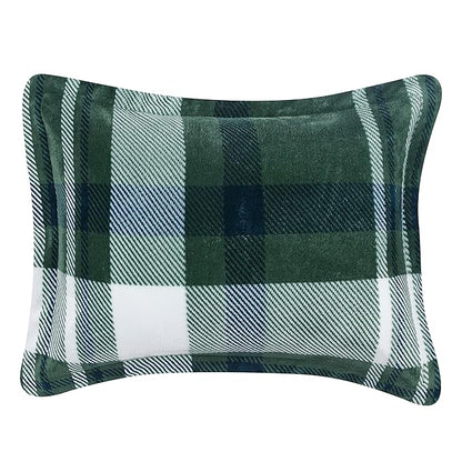 Amazon Basics 3-Piece Ultra-Soft Micromink Sherpa Fleece Bedding Set, Warm All Season Comforter, Full/Queen, Green Plaid