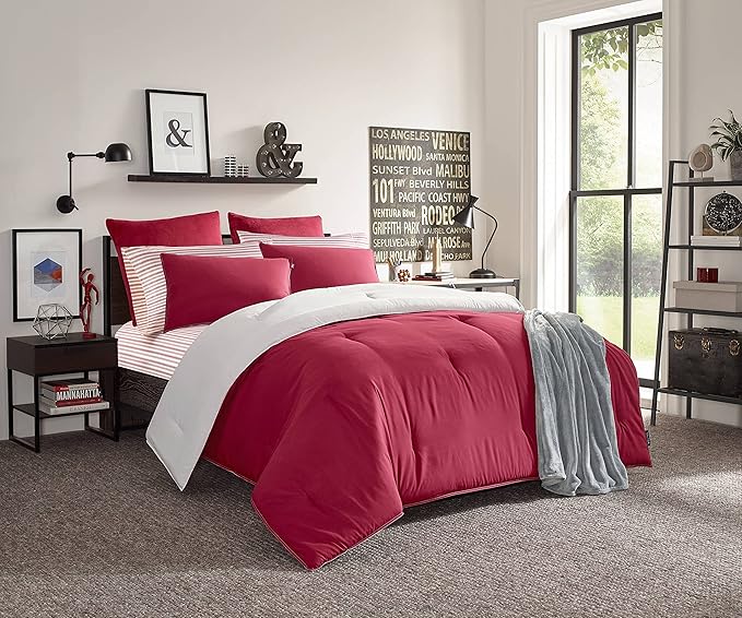 Nautica - Full Sheets, Cotton Percale Bedding Set, Casual Home Decor, Dorm Room Essentials (Coleridge Stripe Red, Full)