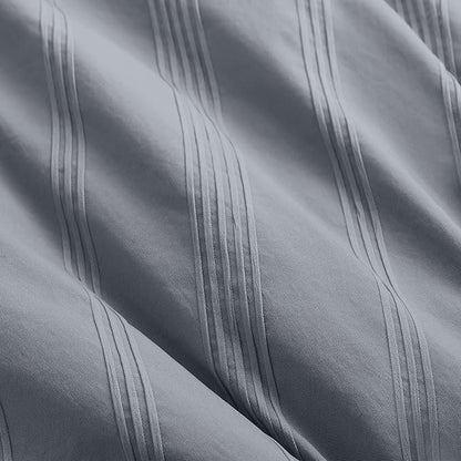Madison Park Essentials Striped Comforter Set Twin, 5 Pieces Modern Minimalist Jacquard Bedding Set for All Season, Bed in A Bag with Sheet Set and Soft Brushed Reverse, Lightweight Blue/Grey