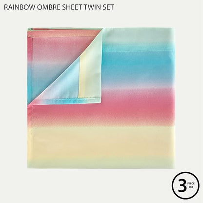 Heritage Kids 3-Piece Twin Sheet Set,Rainbow Ombre Print,Includes Fitted Sheet, Flat Sheet & Pillowcase, Soft Microfiber Bedding for Kids,Multicolor
