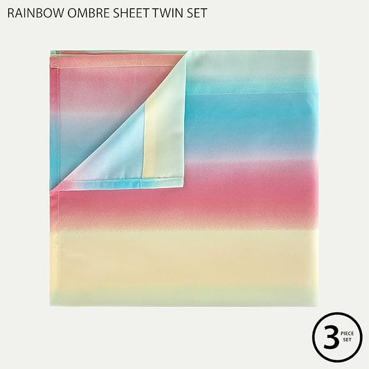 Heritage Kids 3-Piece Twin Sheet Set,Rainbow Ombre Print,Includes Fitted Sheet, Flat Sheet & Pillowcase, Soft Microfiber Bedding for Kids,Multicolor