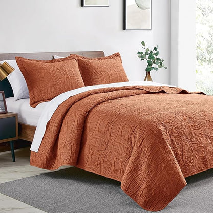 Love's cabin Oversized King Size Quilt Bedding Set Umber Bedspreads - Oversized King Lightweight Bedspread Comforter - Coin Pattern Coverlet for All Season - 3 Pieces (1 Quilt, 2 Pillow Shams)