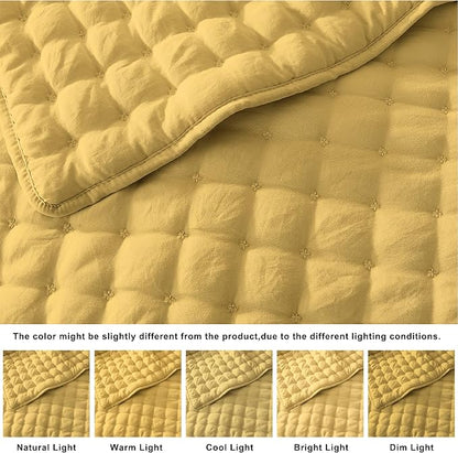 WDCOZY Twin Quit Size Bedding Sets with Pillow Sham, Lightweight Soft Bedspread Coverlet, Quilted Blanket Thin Comforter Bed Cover for All Season, 2 Pieces, 68x90 inches, Yellow