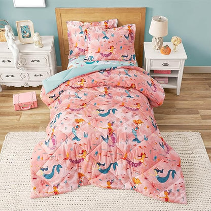 Twin Mermaid Bedding Sets for Girls, 2 Pieces Kids Twin Comforter Sets, Super Soft Lightweight for All Seasons, Includes 1 Comforter (66"x86") and 1 Pillowcase (20"x26"+2")