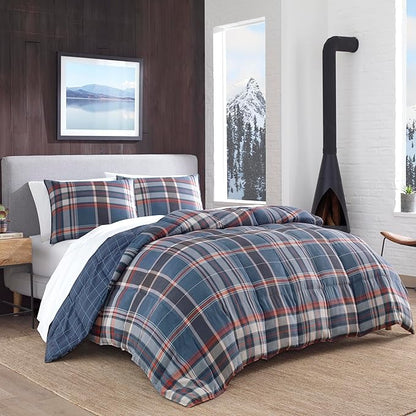 Eddie Bauer - Queen Comforter Set, Reversible Down Alt Bedding with Matching Shams, Home Decor for Colder Months (Shasta Lake Navy, Queen)