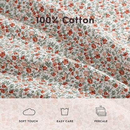 Laura Ashley - Full Sheets, Cotton Percale Bedding Set, Lightweight & Breathable Home Decor (Emogene Burnt Orange, Full)