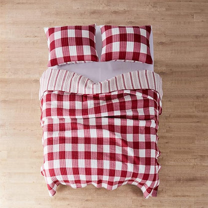 Levtex Home - Camden Quilt Set -King Quilt + Two King Pillow Shams - Buffalo Check in Red and Cream - Quilt Size (106 x 92 in.) and Pillow Sham Size (36 x 20 in.) - Reversible Pattern - Cotton