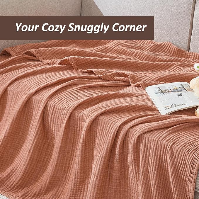 EMME Cotton Muslin Twin Blanket Breathable Gauze Blanket Soft Lightweight Blankets Adults Gifts for Women (Orange Red, 60"x80")
