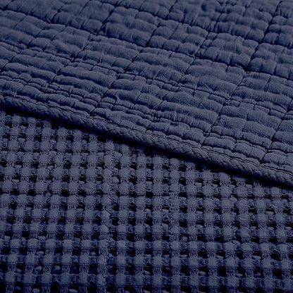 Levtex Home Mills Waffle Full Bedspread Set (100x104in) with 2 Pillow Shams (26x20in) - Navy - 100% Cotton Full Size Bedspread Set - Lightweight, Soft, Pre-Washed