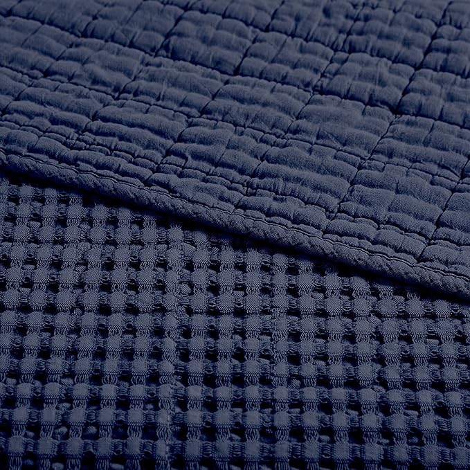 Levtex Home Mills Waffle Queen Bedspread Set (104x106in) with 2 Pillow Shams (26x20in) - Navy - 100% Cotton Queen Size Bedspread Set - Lightweight, Soft, Pre-Washed