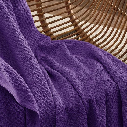 Bedsure Gentlesoft 100% Cotton Throw Blanket for Couch 50x70 inches - Breathable and Soft for Spring Summer, Waffle Weave Throw Blanket for Office, Purple