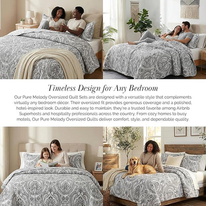 Southshore Fine Living, Inc. Paisley Quilt Bedding Set, Black Quilt Queen Size, Boho Bedspread, Farmhouse Bedding 3-Piece Set with Two Matching Quilted Pillow Shams, Full/Queen Coverlet, Black