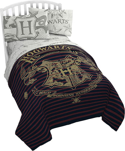 Jay Franco Harry Potter Spellbound 4 Piece Twin Bed Set - Includes Reversible Comforter & Sheet Set - Bedding Features Hogwarts Logo - Super Soft Polyester - (Official Harry Potter Product)
