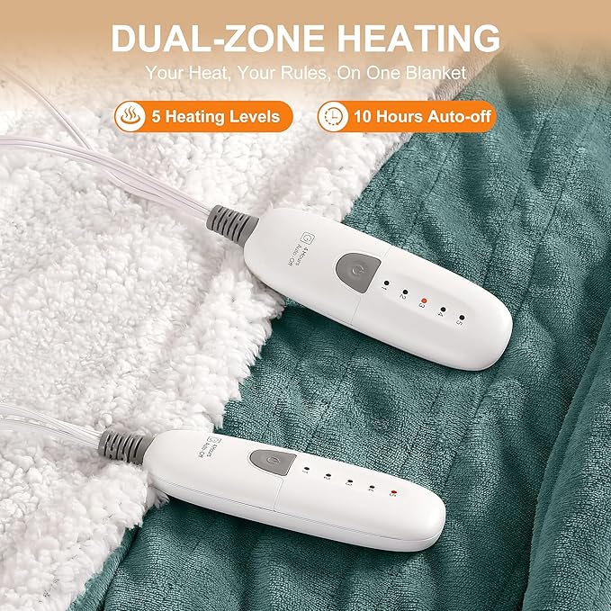 Heating Blanket Queen Electric Blanket 84''X90'', Ultra Soft Silky Flannel and Fluffy Sherpa Heating Blanket with 5 Heat Levels & 10 Hrs Timer, ETL Certified & Overheat Protection, Gifts for Grandma