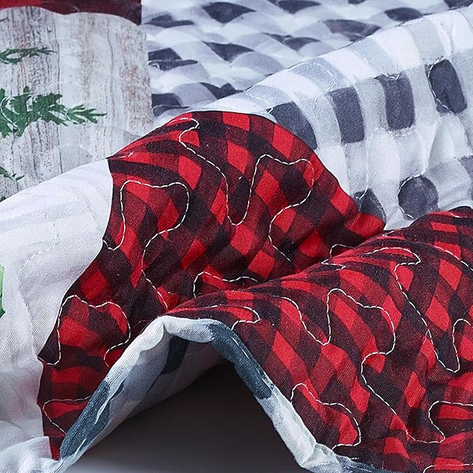 Virah Bella 3 Piece King Lodge Quilt Bedding Set - Rustic Country Reversible Comforter Set with Decorative Pillow Shams - Country Lodge Patchwork