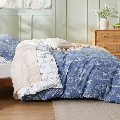 Bedsure Duvet Cover Queen Size - Reversible Infinity Blue Queen Duvet Cover Set with Zipper Closure, 3 Pieces Cute Floral Patterned Bedding Set with 8 Corner Ties and 2 Pillow Shams