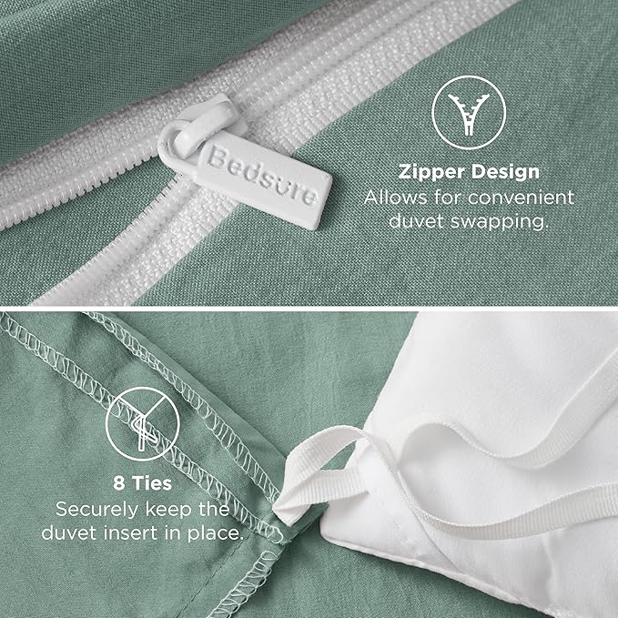 Bedsure Sage Green Duvet Cover King Size Only - Prewashed Cotton-Like Polyester Extra Soft All Season Bedding, Includes 1 Duvet Cover 104x90 Inches with Zipper Closure, Comforter Not Included