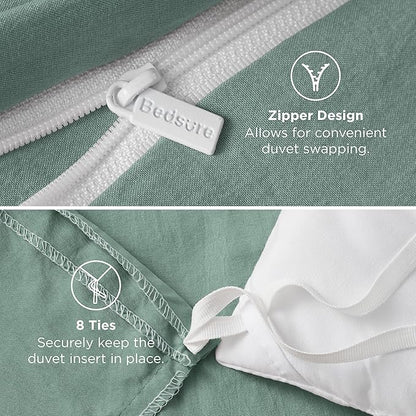 Bedsure Sage Green Duvet Cover King Size Only - Prewashed Cotton-Like Polyester Extra Soft All Season Bedding, Includes 1 Duvet Cover 104x90 Inches with Zipper Closure, Comforter Not Included
