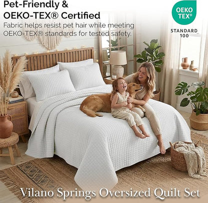 Southshore Fine Living, Inc. White Queen Quilt Bedding Set, Dual Fit Luxury Bedding Quilts, Queen Size Bedspread Coverlet, Full Size Quilted Comforter Bed Spread w/Pillow Shams, White Quilts