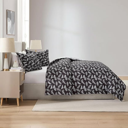 Nestl Queen Comforter Set - Black Bed in a Bag Queen Size, 3 Pieces Reversible Bed Set, Soft Floral Bedding Set, All Season Botanical Comforters with Pillow Shams