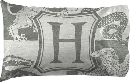 Jay Franco Kids Sheet Set with Fitted, Flat Sheets & Pillow Cover - Ultra-Soft Bedding with Pillowcase for Room Decor, Gray - Harry Potter, 4 Piece Full