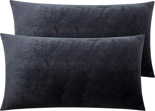 NTBAY 2 Pack Zippered Velvet King Pillowcases, Super Soft and Cozy Luxury Fuzzy Flannel Pillow Cases with Zipper, 20x36 Inches, Charcoal Grey