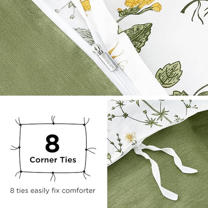 Bedsure Duvet Cover Twin Size - 100% Cotton Reversible Floral Twin Duvet Cover Set with Zipper Closure, 2 Pieces Soft & Breathable PureWoven Bedding Set with 1 Pillow Sham 20"x26"