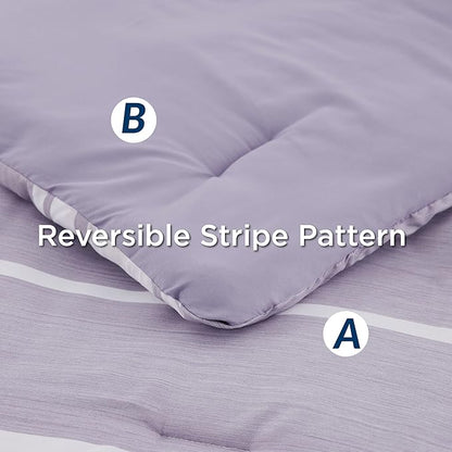 Bedsure Queen Comforter Set 7 Pieces, Purple Striped Bedding Set for All Seasons, Reversible, Cationic Dyeing Bed in a Bag with Comforter, Sheets, Pillowcases & Shams