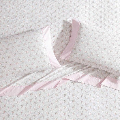 Laura Ashley - Sheet Set, Breathable Percale Cotton Bedding, 200 Thread Count, Deep Pocket, Chic Home Decor (Lynda Pink, King)