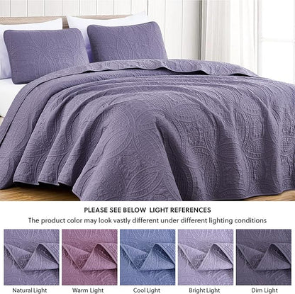 Chezmoi Collection Austin King Oversized Bedspread Set, 3-Piece Pinsonic Quilted Lightweight Microfiber Bedspread Coverlet, Dusty Purple | Oversized, Lightweight, Fade Resistant