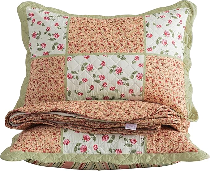 HoneiLife Queen Size Quilt Sets - Microfiber Quilt Set 3-Piece,Lightweight Bedspreads Reversible Coverlets Retro Bed Cover Floral Bedding Set, Queen Quilt Bedding Sets for All Season Use