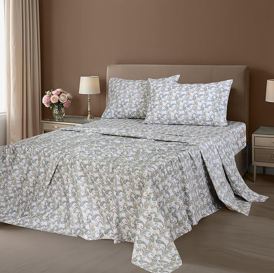 ZOYER 100% Cotton Sheets – Queen Size Percale Bedding, Cooling & Breathable, Durable with a Crisp, Soft & Comfortable Feel, 16" Deep Pocket, 4-Piece Set, Paisley Ornamental