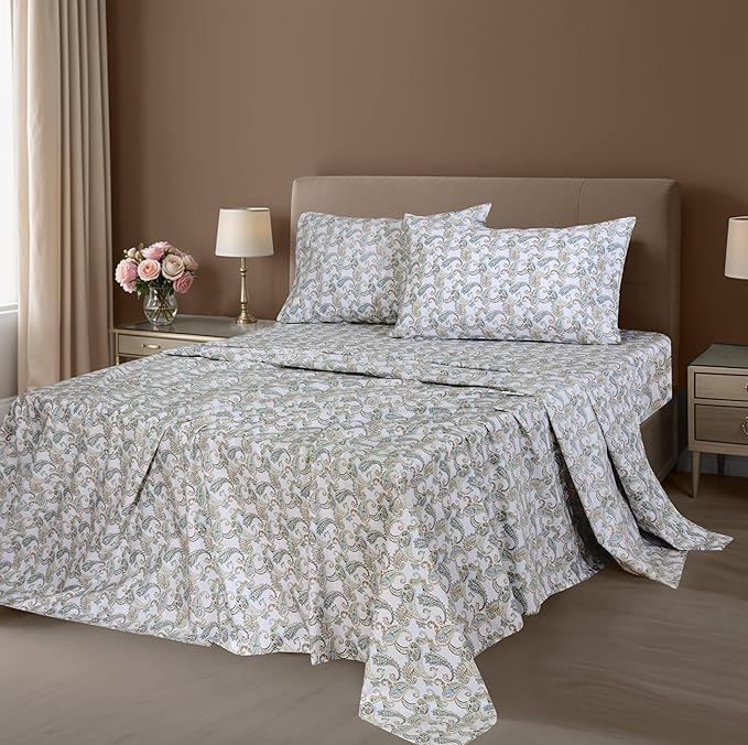 ZOYER 100% Cotton Sheets – Twin XL Size Percale Bedding, Cooling & Breathable, Durable with a Crisp, Soft & Comfortable Feel, 16" Deep Pocket, 3-Piece Set, Paisley Ornamental