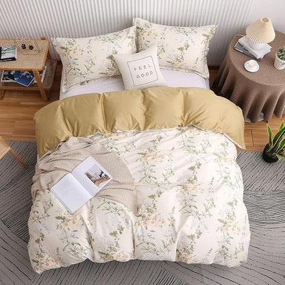 OAITE Duvet Cover Set Queen Size Floral Pattern 600 Thread Count Ultra Soft 100% Long Staple Cotton Duvet Cover Sets 3-PC, Breathable Duvet Cover with Zipper Closure & Corner Ties