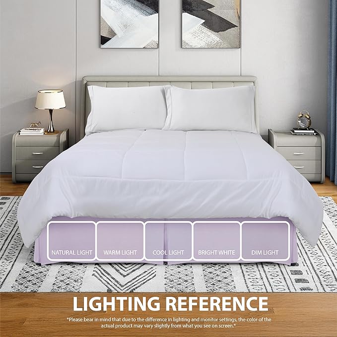 Cathay Home Double Brushed Microfiber Pleated Easy Fit Bed Skirt, Ultra Soft, Fade and Wrinkle Resistant - Lavender, Twin