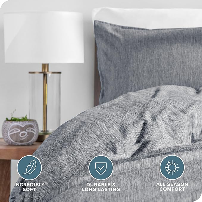 Bare Home Bedding Duvet Cover Twin/Twin Extra Long Size - Premium 1800 Super Soft Collection - Lightweight, Soft Textured Duvet Cover (Twin/Twin XL, Heathered Charcoal)