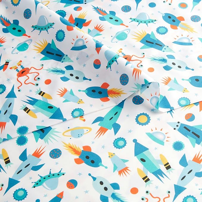 Amazon Basics Microfiber Kids' Sheet Set with Pillowcase, 3-Piece, Twin, Cosmic Adventure