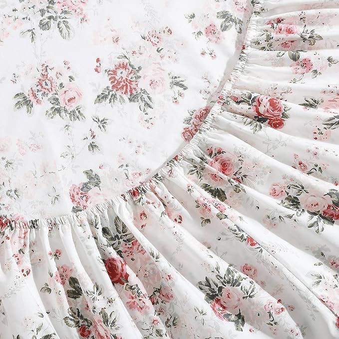 Laura Ashley - Queen Sheets, Cotton Percale Bedding Set, Lightweight & Breathable Home Decor (Ashfield Pink, Queen)