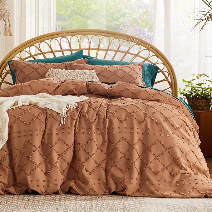 Bedsure Boho Duvet Cover King Size, Burnt Orange Breathable & Soft Boho Bedding, Machine Washable Comforter Cover for All Seasons, Includes 1 Duvet Cover 104"x90" with 2 Pillow Shams & Zipper Closure