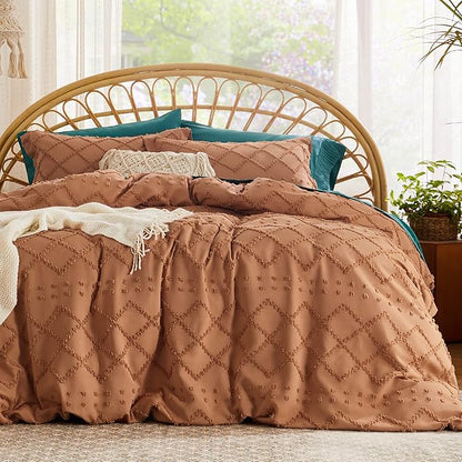 Bedsure Boho Duvet Cover King Size, Burnt Orange Breathable & Soft Boho Bedding, Machine Washable Comforter Cover for All Seasons, Includes 1 Duvet Cover 104"x90" with 2 Pillow Shams & Zipper Closure