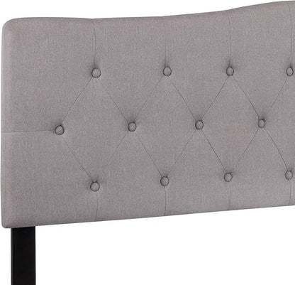 EMMA + OLIVER Arched Button Tufted King Size Headboard in Light Gray Fabric