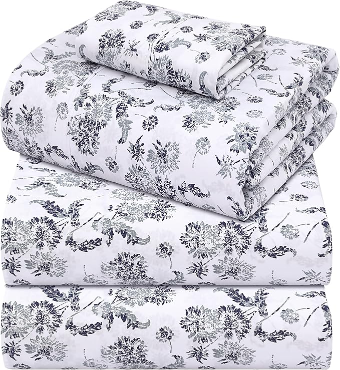 ZOYER 100% Cotton Sheets – Split King Size Percale Bedding, Cooling & Breathable, Durable with a Crisp, Soft & Comfortable Feel, 16" Deep Pocket, 5-Piece Set, Frozen Garden