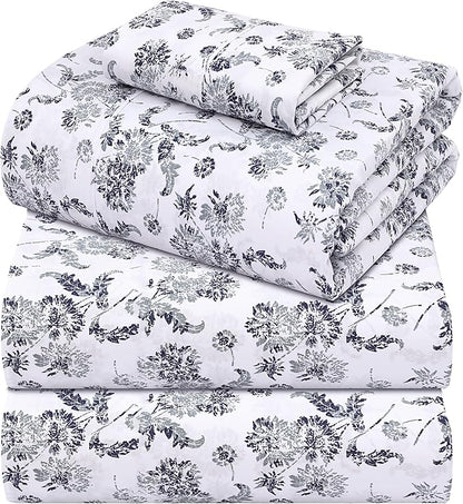 ZOYER 100% Cotton Sheets – Split King Size Percale Bedding, Cooling & Breathable, Durable with a Crisp, Soft & Comfortable Feel, 16" Deep Pocket, 5-Piece Set, Frozen Garden