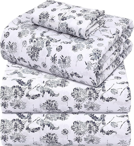 ZOYER 100% Cotton Sheets – Split King Size Percale Bedding, Cooling & Breathable, Durable with a Crisp, Soft & Comfortable Feel, 16" Deep Pocket, 5-Piece Set, Frozen Garden