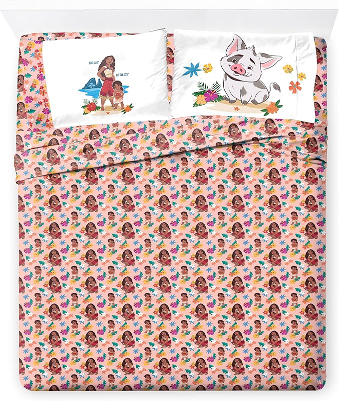 Jay Franco Disney Moana Full Size Comforter Set - 7 Piece Bedding Includes Sheet Set & Pillow Covers - Super Soft Floral Kids Bedding