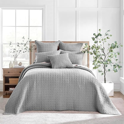 Levtex Home Mills Waffle King Bedspread Set (122x106in) with 2 Pillow Shams (36x20in) - Grey - Cotton Waffle King Size Bedspread Set - Soft, Pre-Washed