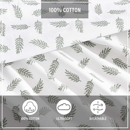 Eddie Bauer - Full Sheets, Cotton Percale Bedding Set, Cool & Breathable Home Decor (Laurel Leaves, Full)